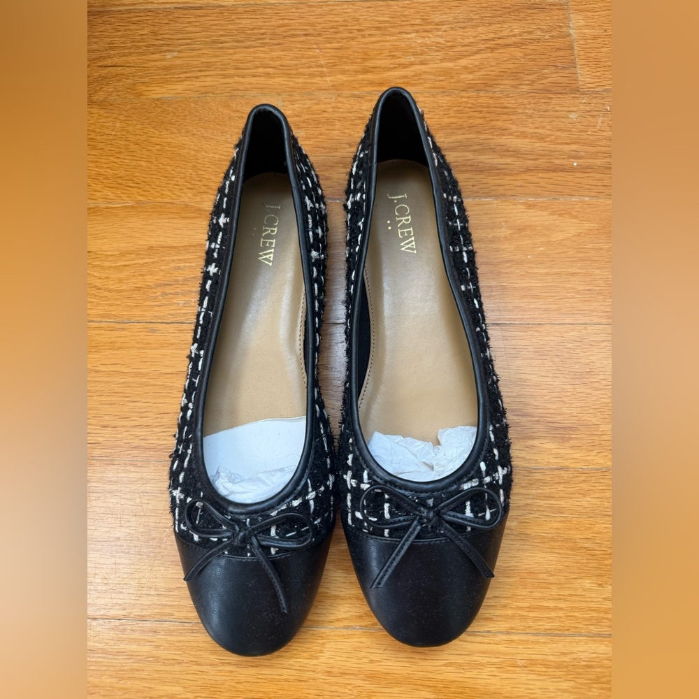 J. Crew Black and White Tweed Flats